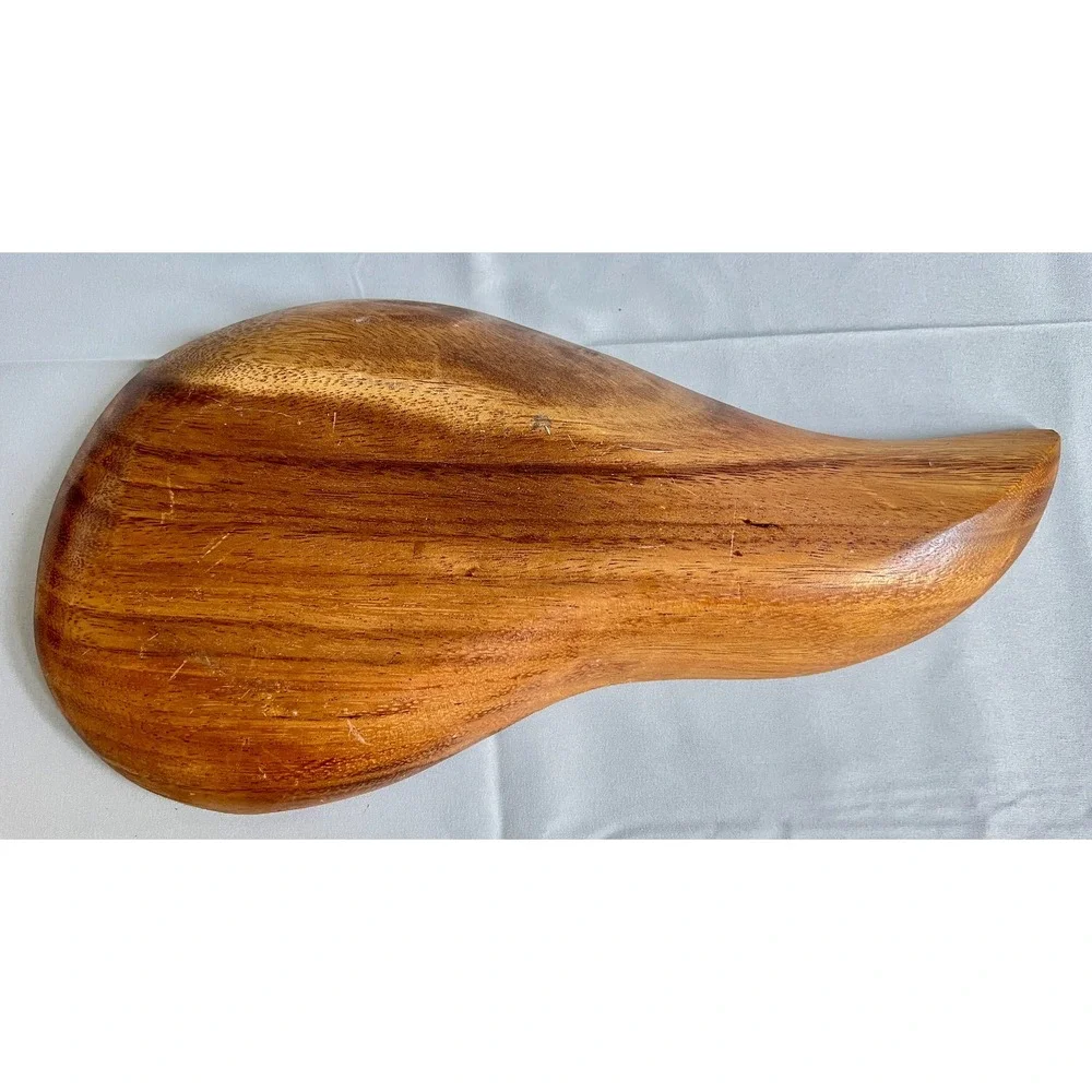 Vintage Hand Carved Wooden Fruit 10 Piece Set with Leaf Shaped Bowl Centerpiece